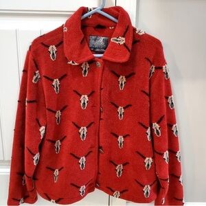 EUC Vintage TSUNAMI Western Aztec Skull Print Fleece Jacket Size Large